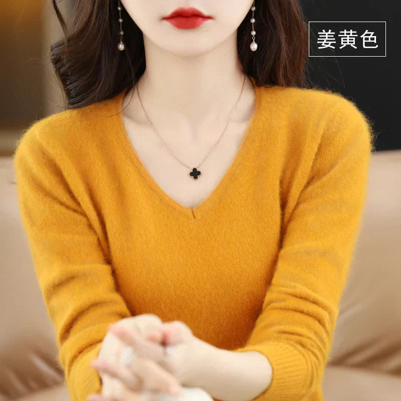 Luxurious Women's Cashmere V Neck Slim Fit Sweater