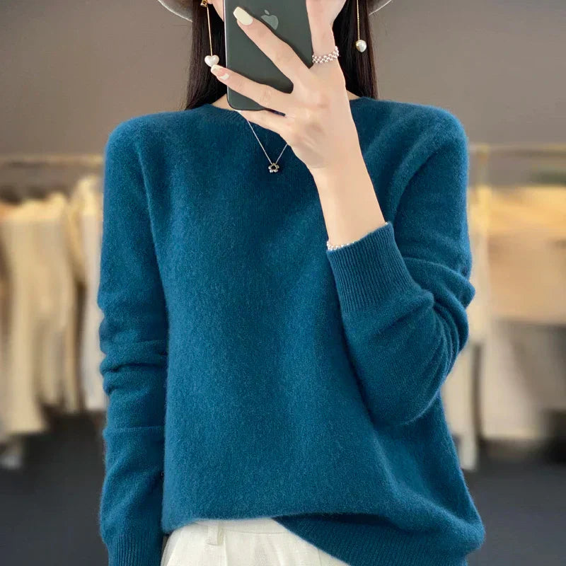Premium Women's Pure Wool Crew Neck Sweater