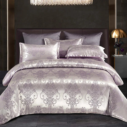 Luxury Gold Blue Satin Duvet Cover Set King Size