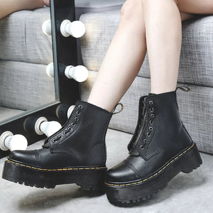 Authentic Leather Platform Boots with Zipper for Edgy Style