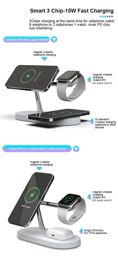 Compact 5-in-1 Phone Charging Dock with LED Nightlight