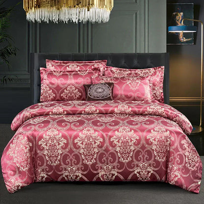 Luxury Gold Blue Satin Duvet Cover Set King Size