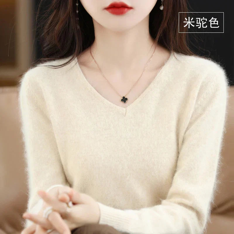 Luxurious Women's Cashmere V Neck Slim Fit Sweater
