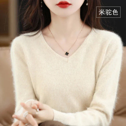Luxurious Women's Cashmere V Neck Slim Fit Sweater