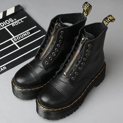 Authentic Leather Platform Boots with Zipper for Edgy Style