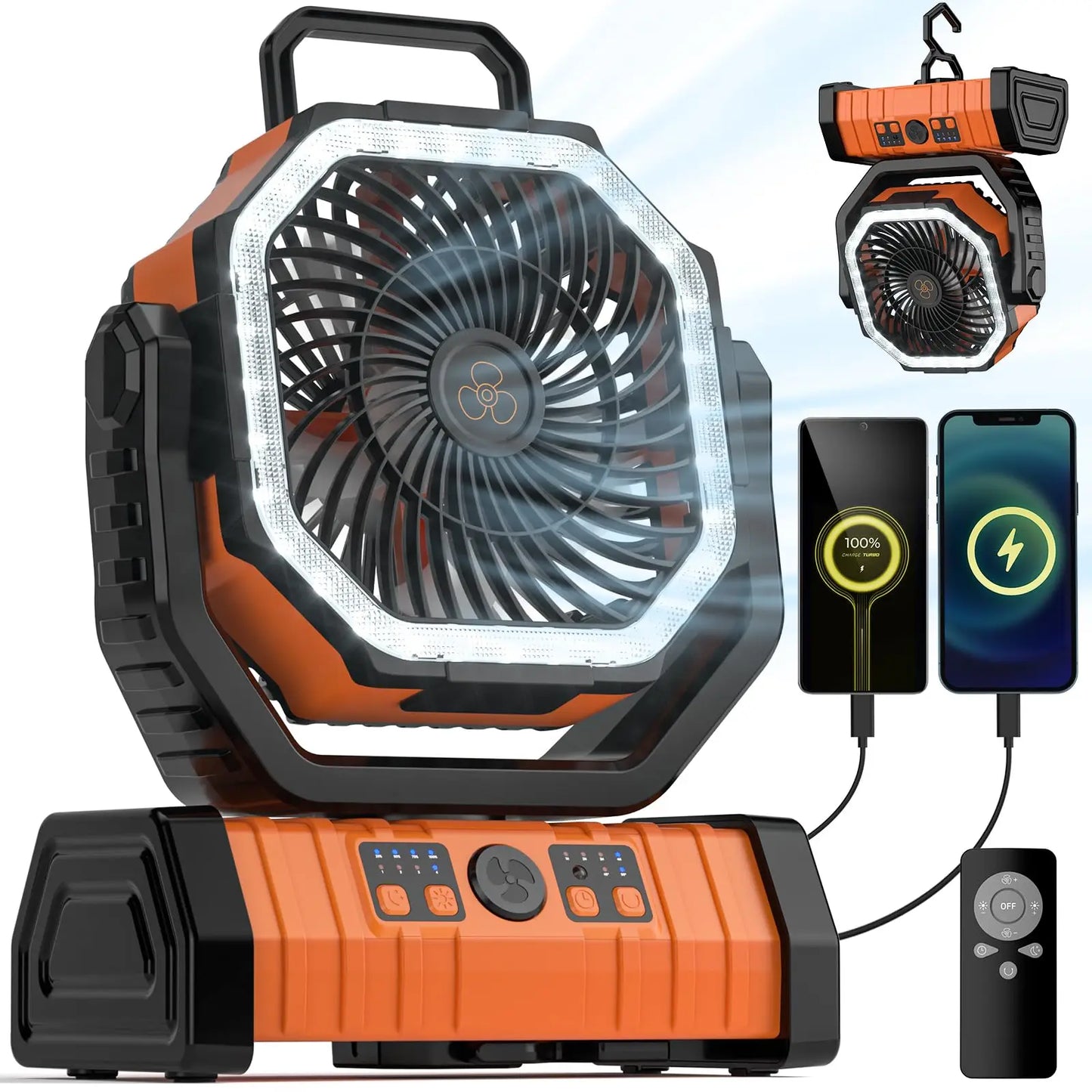 Portable Outdoor Fan With LED Light And Power Bank