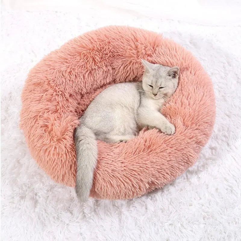 Comfy Round Furry Pet Bed for Cats and Dogs - Lusomart