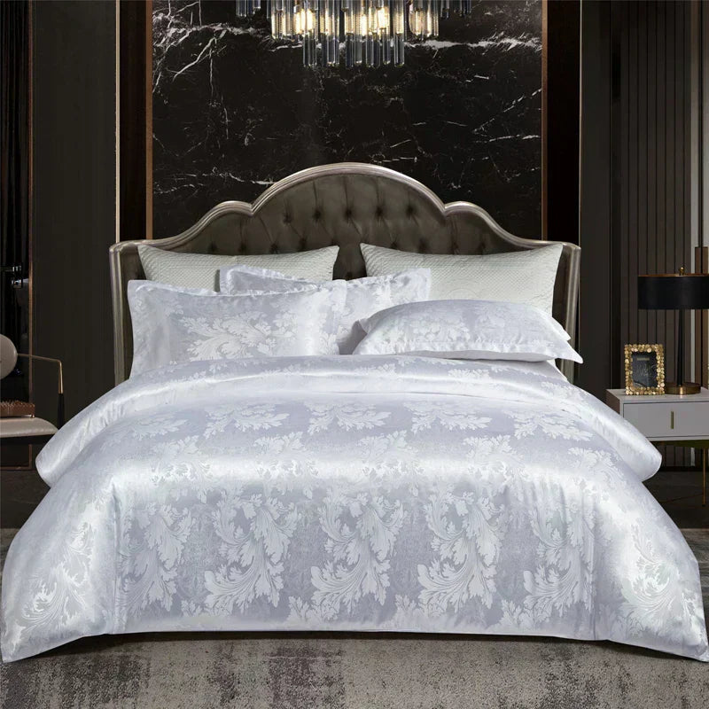 Luxury Gold Blue Satin Duvet Cover Set King Size