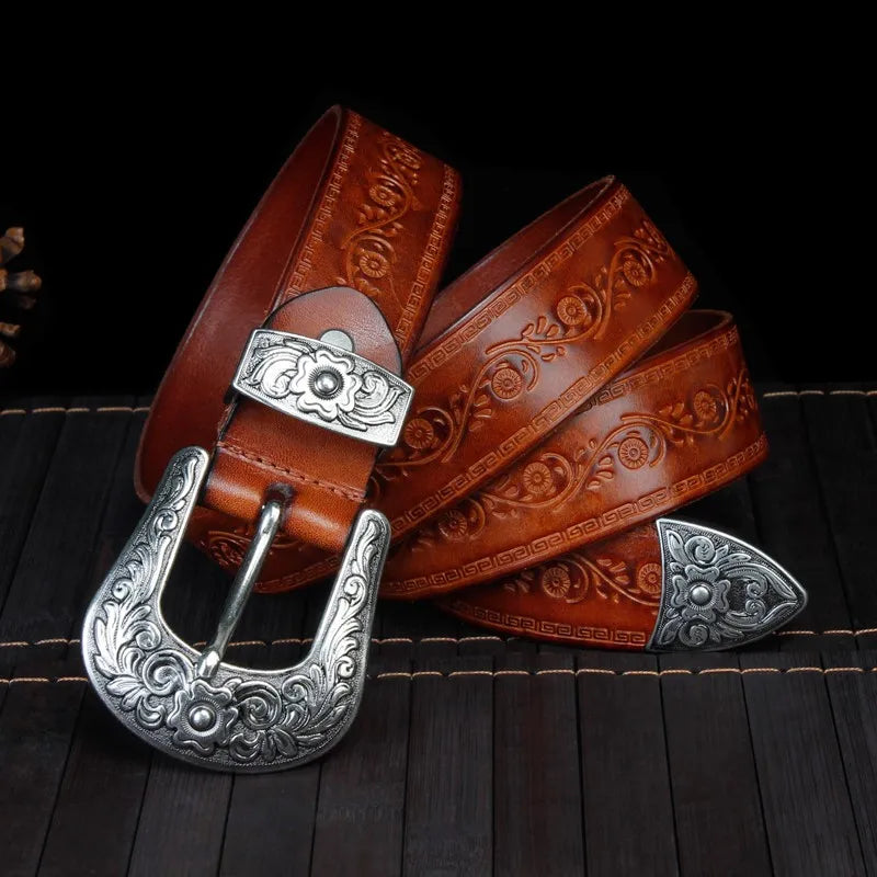 Rustic Leather Cowboy Belt - Lusomart