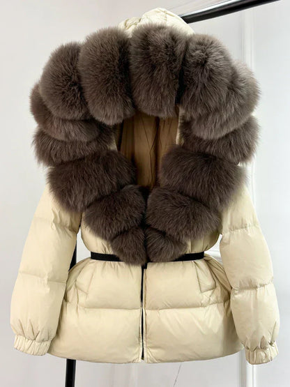 Warm Women's Parka Jacket with Genuine Fur Hood