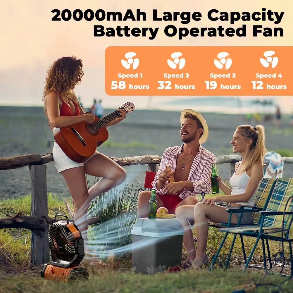 Portable Outdoor Fan With LED Light And Power Bank
