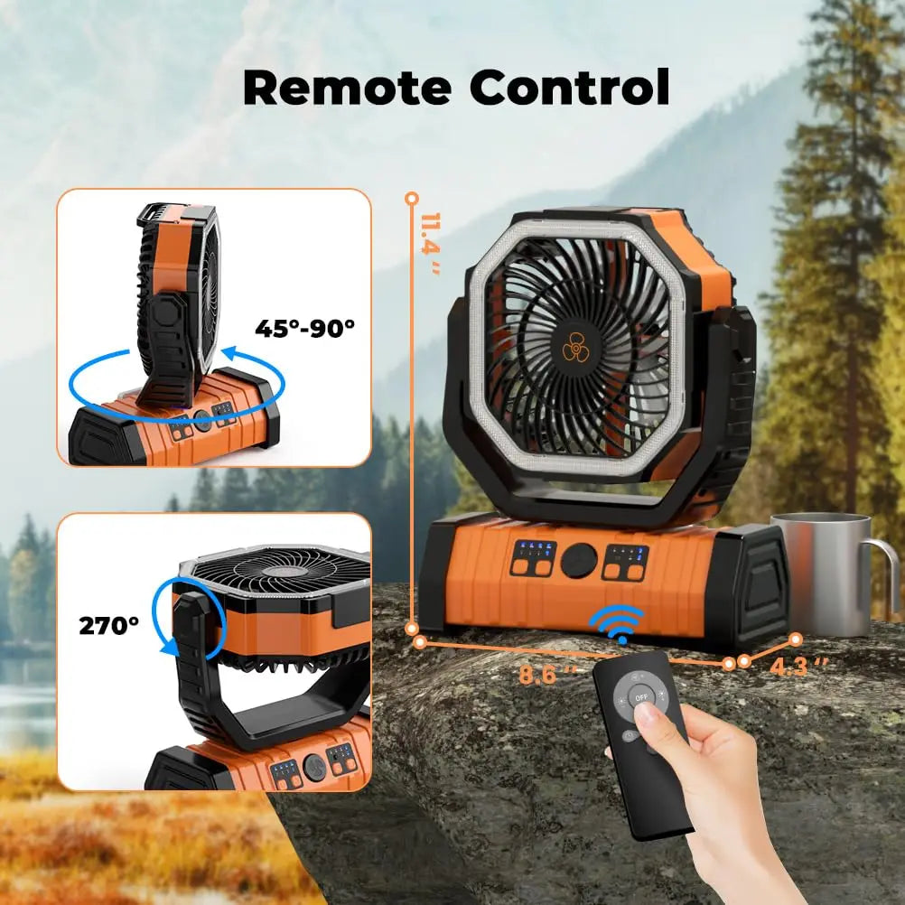 Portable Outdoor Fan With LED Light And Power Bank