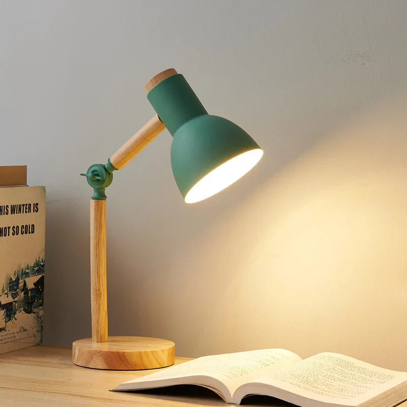 Rustic Wood Office Desk Lamp | Adjustable Contemporary Light - Lusomart