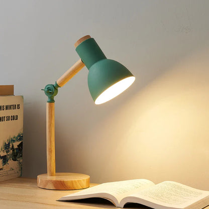 Rustic Wood Office Desk Lamp | Adjustable Contemporary Light - Lusomart