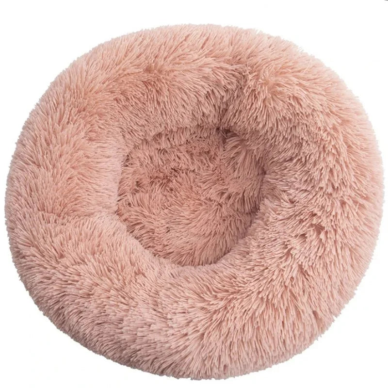 Comfy Round Furry Pet Bed for Cats and Dogs