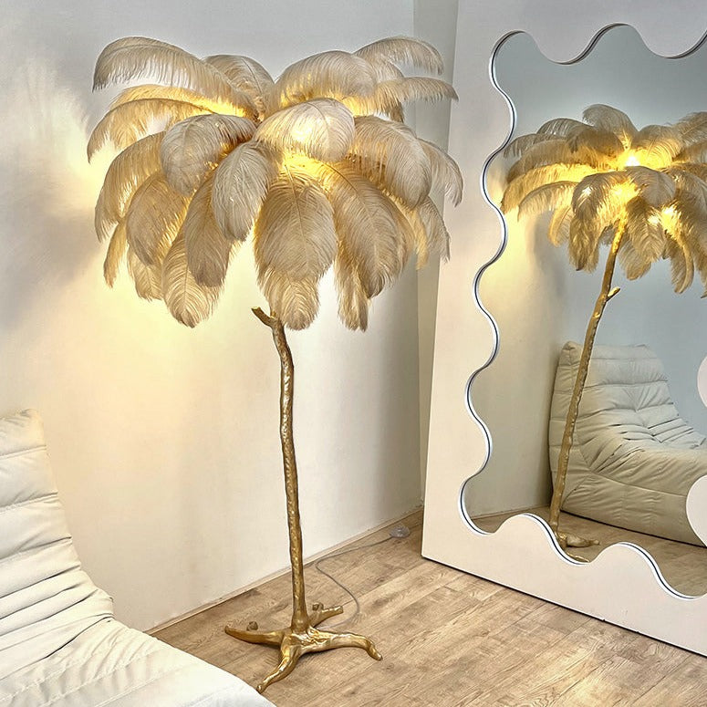 Tall Adjustable Feather LED Floor Lamp with Warm Light