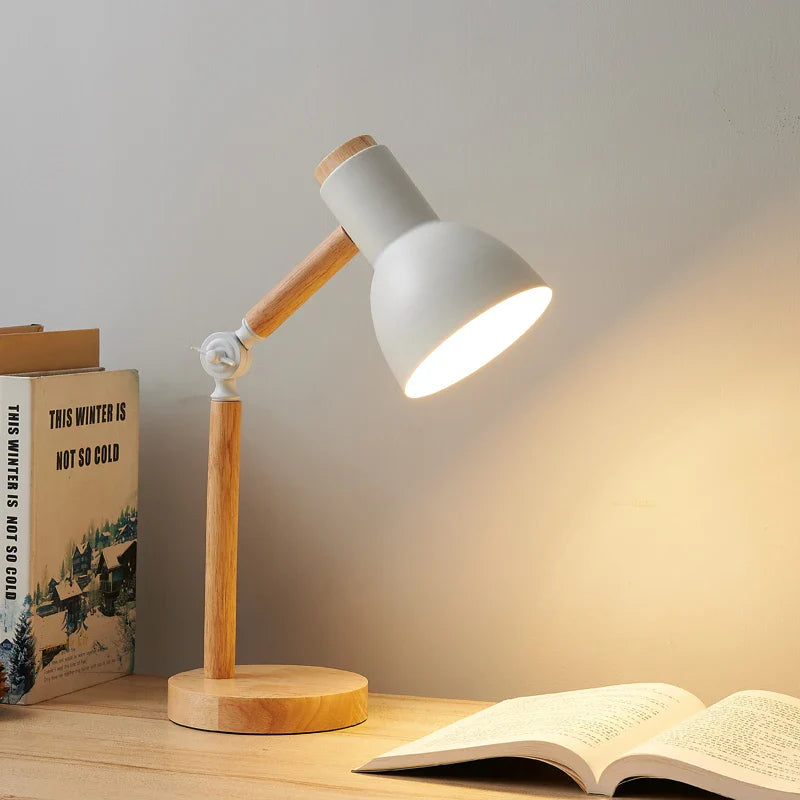Rustic Wood Office Desk Lamp | Adjustable Contemporary Light