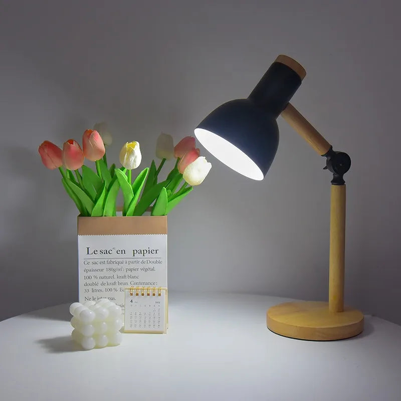Rustic Wood Office Desk Lamp | Adjustable Contemporary Light