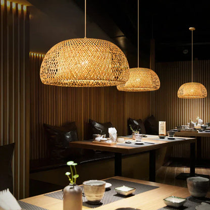Natural Bamboo Hanging Lamp Handmade Asian Style