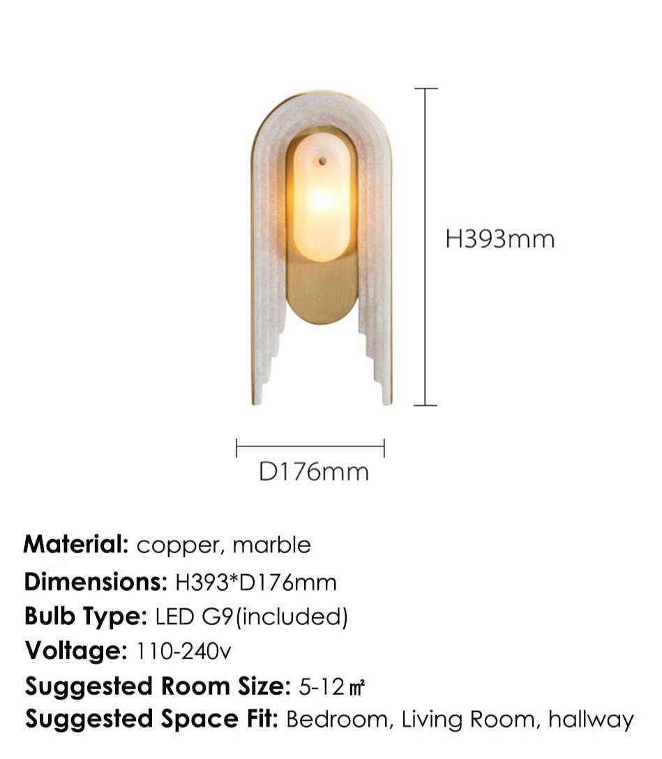 Luxury Marble G9 Wall Lamp in Copper Gold Finish