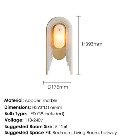 Luxury Marble G9 Wall Lamp in Copper Gold Finish