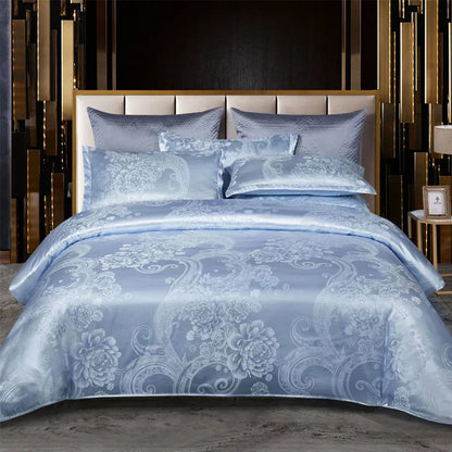 Luxury Gold Blue Satin Duvet Cover Set King Size