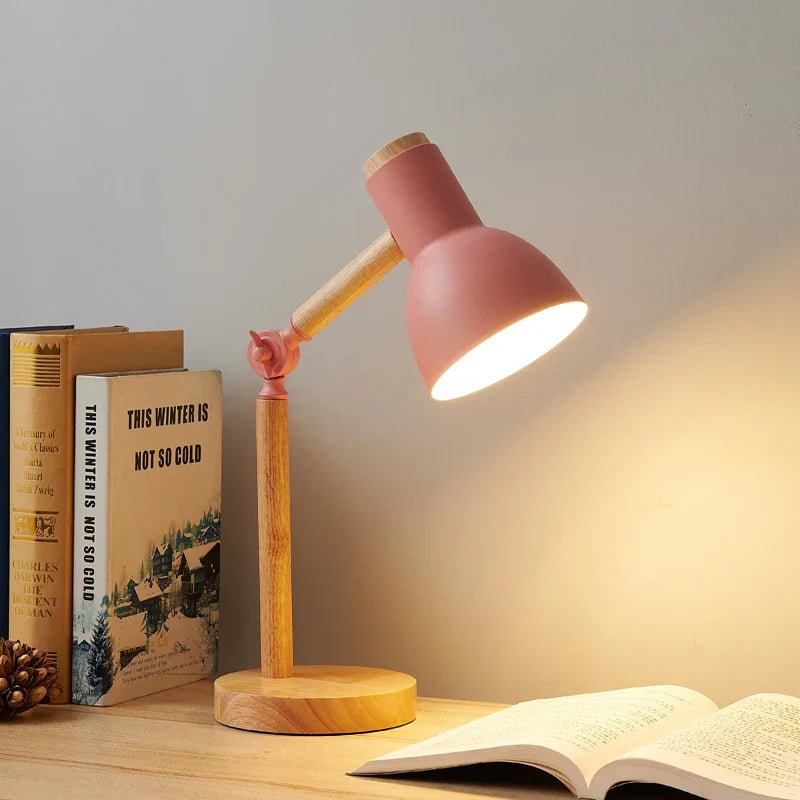 Rustic Wood Office Desk Lamp | Adjustable Contemporary Light