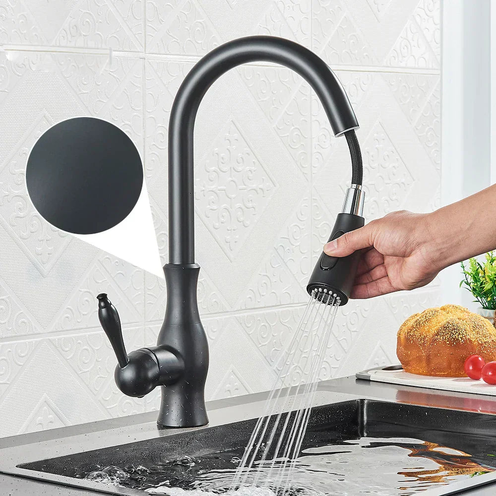 Luxury Brushed Gold Kitchen Faucet With Spray Nozzle