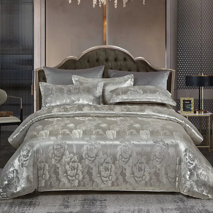 Luxury Gold Blue Satin Duvet Cover Set King Size