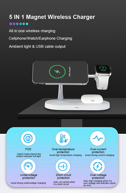 Compact 5-in-1 Phone Charging Dock with LED Nightlight