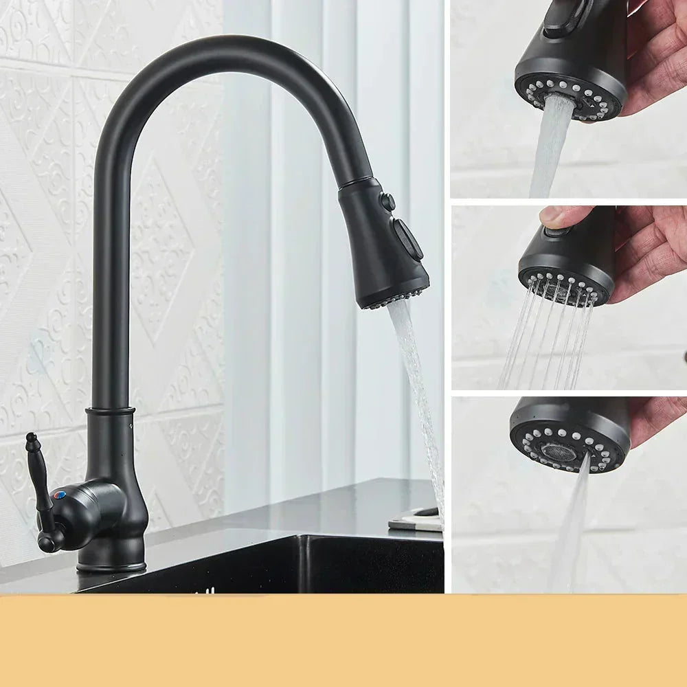 Classic Brass Kitchen Faucet With Adjustable Spout And Dark Finish