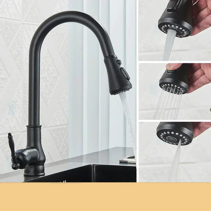 Classic Brass Kitchen Faucet With Adjustable Spout And Dark Finish