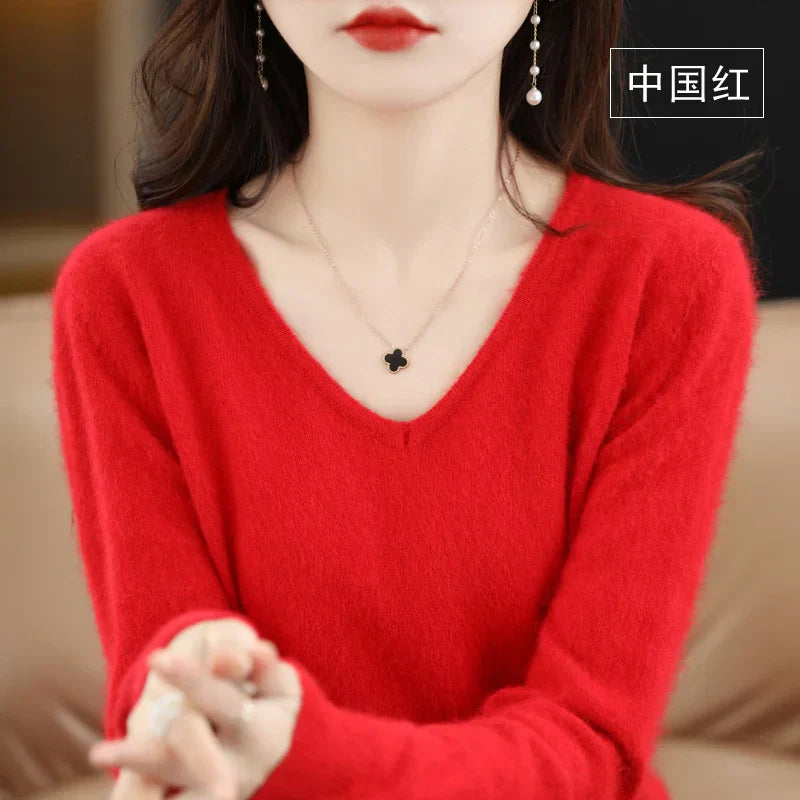 Soft Cashmere V Neck Women's Slim Fit Sweater