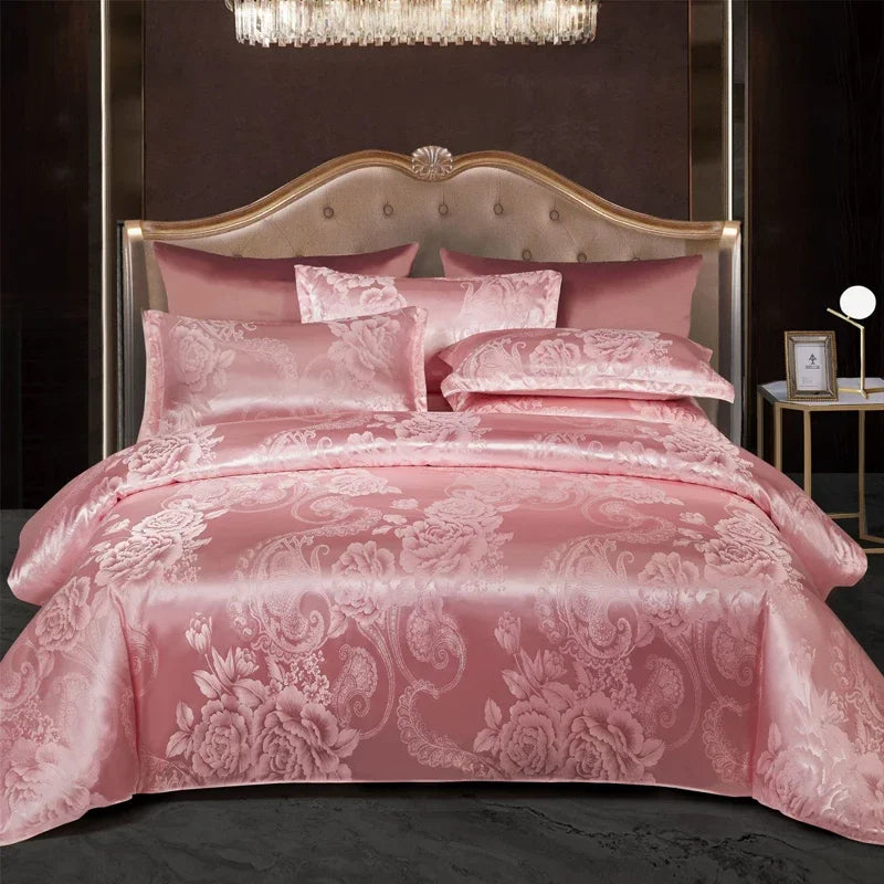 Luxury Gold Blue Satin Duvet Cover Set King Size