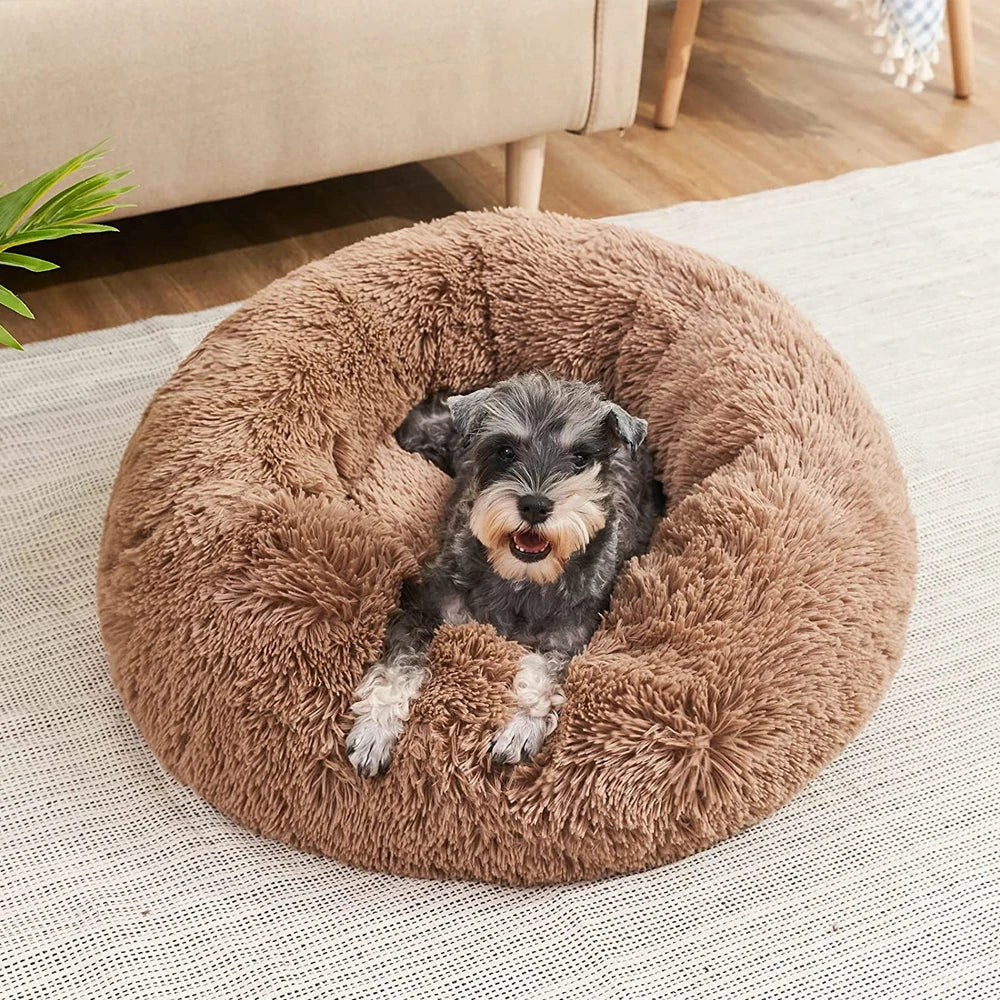 Comfy Round Furry Pet Bed for Cats and Dogs