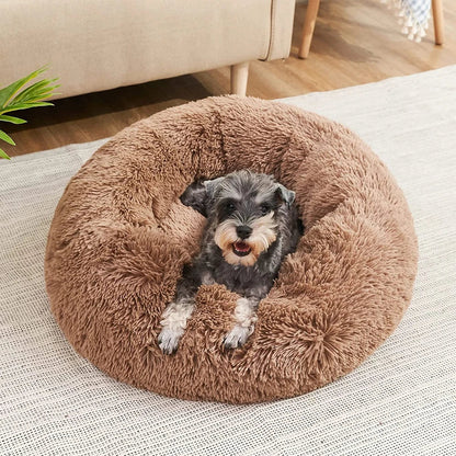 Comfy Round Furry Pet Bed for Cats and Dogs