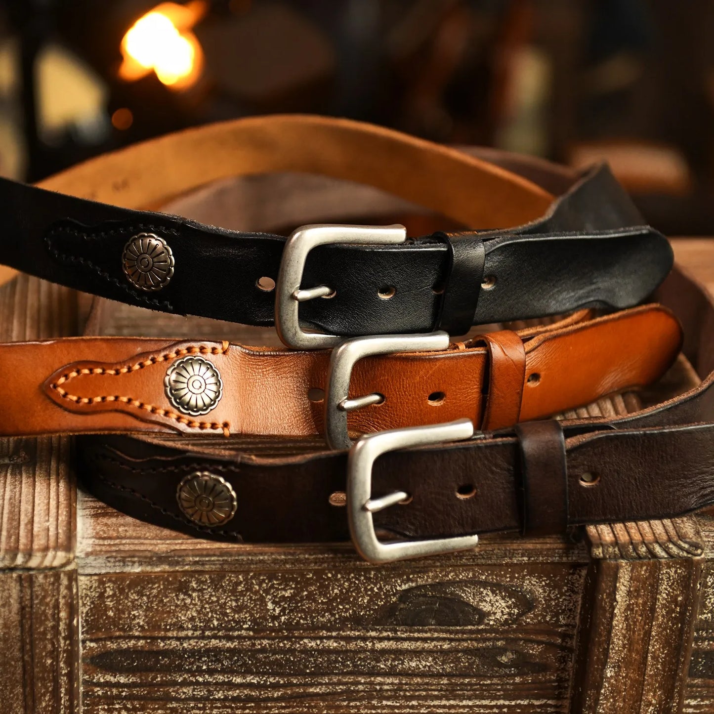 Leather Traditional Cowboy Belt - Lusomart