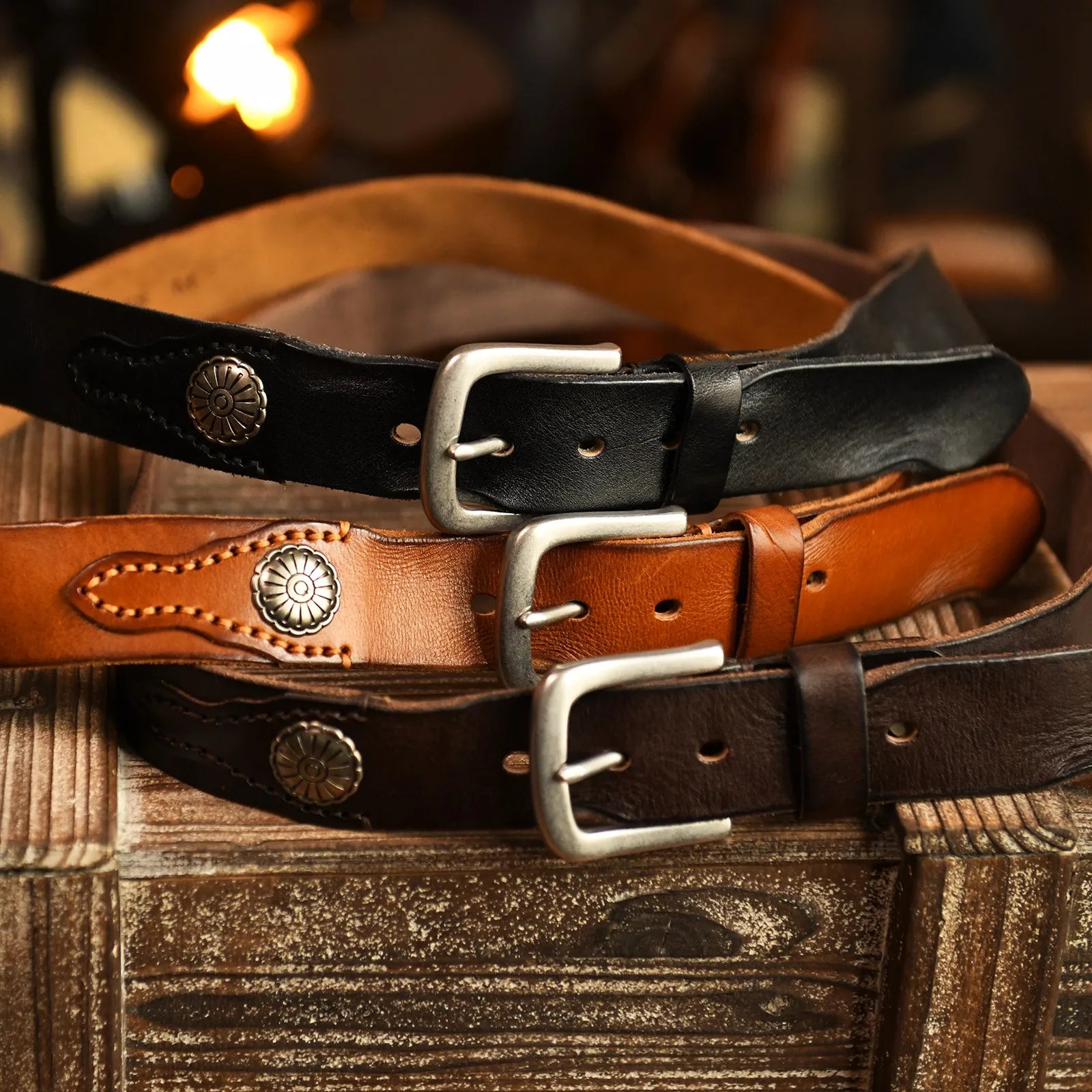 Leather Traditional Cowboy Belt - Lusomart