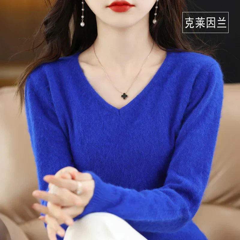 Luxurious Women's Cashmere V Neck Slim Fit Sweater