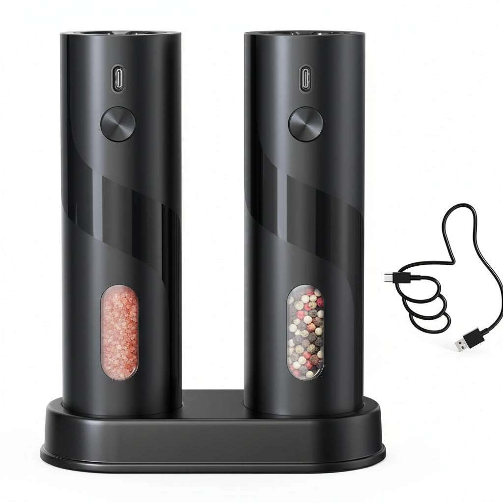 Automatic Salt Pepper Mill Set Rechargeable USB Base