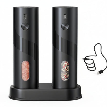 Automatic Salt Pepper Mill Set Rechargeable USB Base