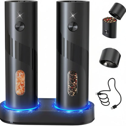 Automatic Salt Pepper Mill Set Rechargeable USB Base