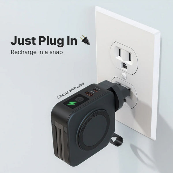 Compact 5 Port Travel Charger With Wireless Charging Pad
