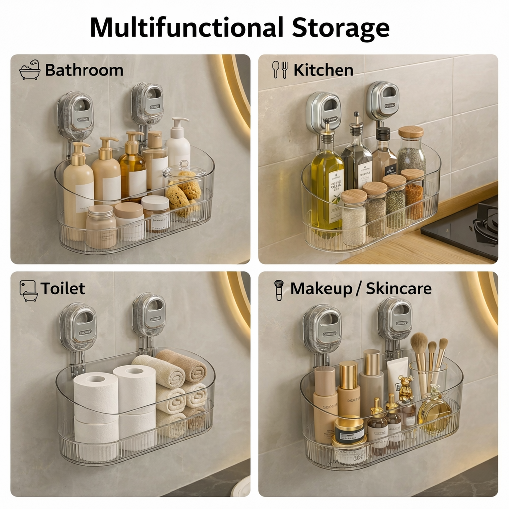 Stick On Shelf Easy Install Storage Rack for Kitchen Bathroom