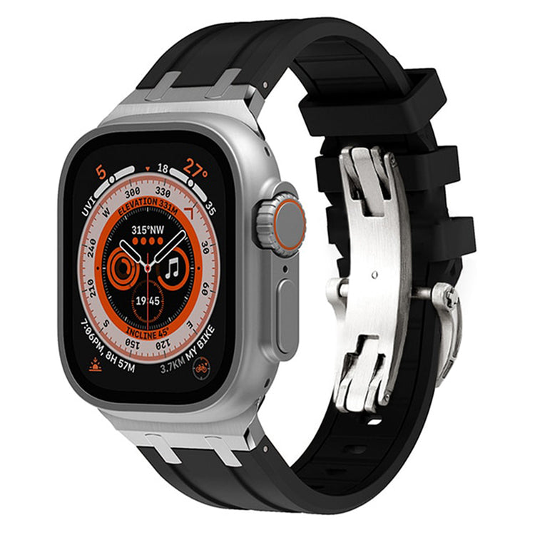 Stylish Metal Clip Apple Watch Band With Silicone Strap