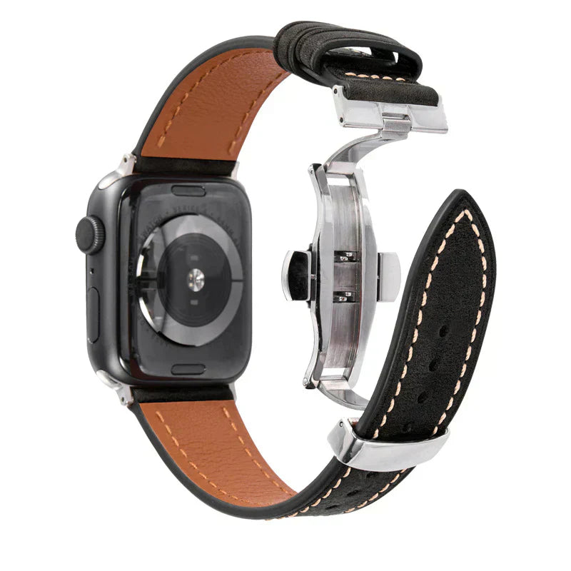 Premium Leather Strap for Apple Watch with Silver Buckle