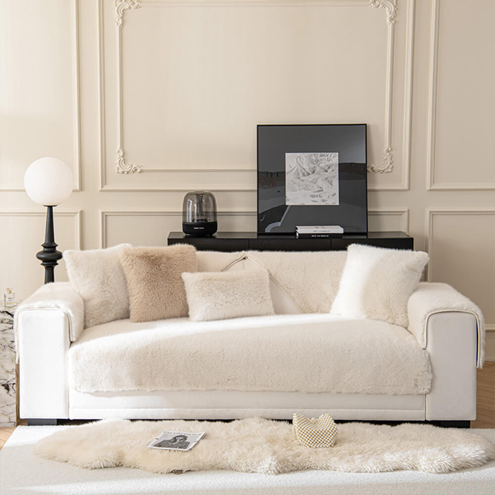 Plush Faux Fur Non Slip Sofa Slipcover Couch Shield