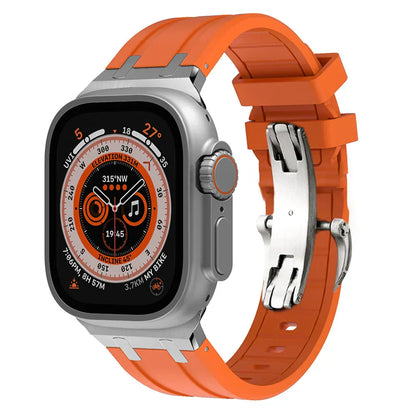 Stylish Metal Clip Apple Watch Band With Silicone Strap