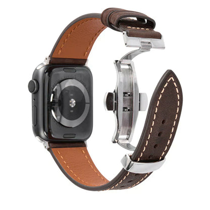 Premium Leather Strap for Apple Watch with Silver Buckle