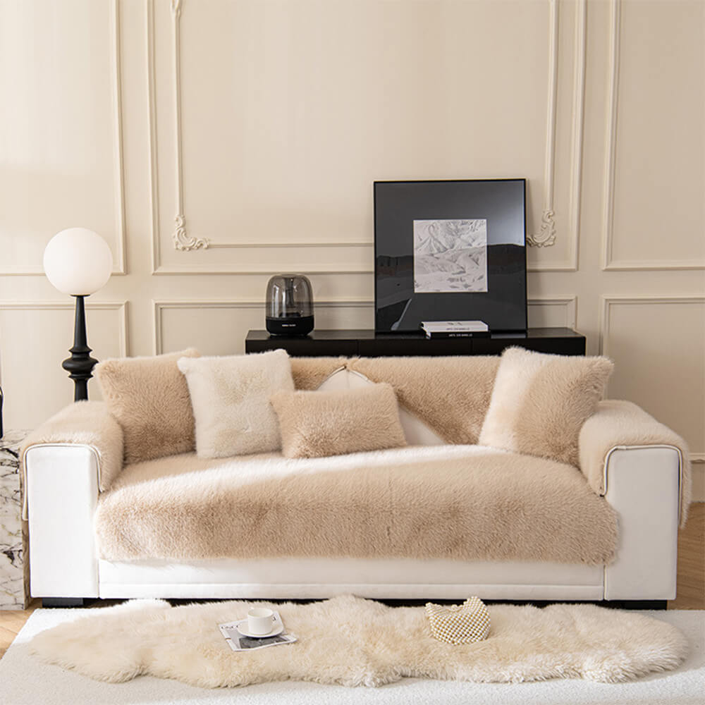 Plush Faux Fur Non Slip Sofa Slipcover Couch Shield